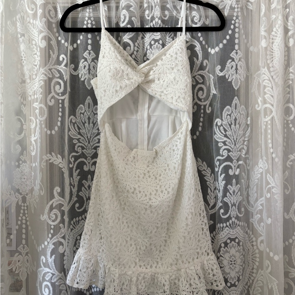 White Lace Flower Cutout Dress